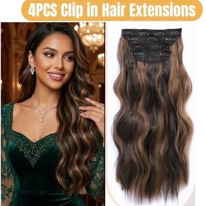 Natural Brown with Auburn highlights 4PCS Clip Wavy Hair Extensions